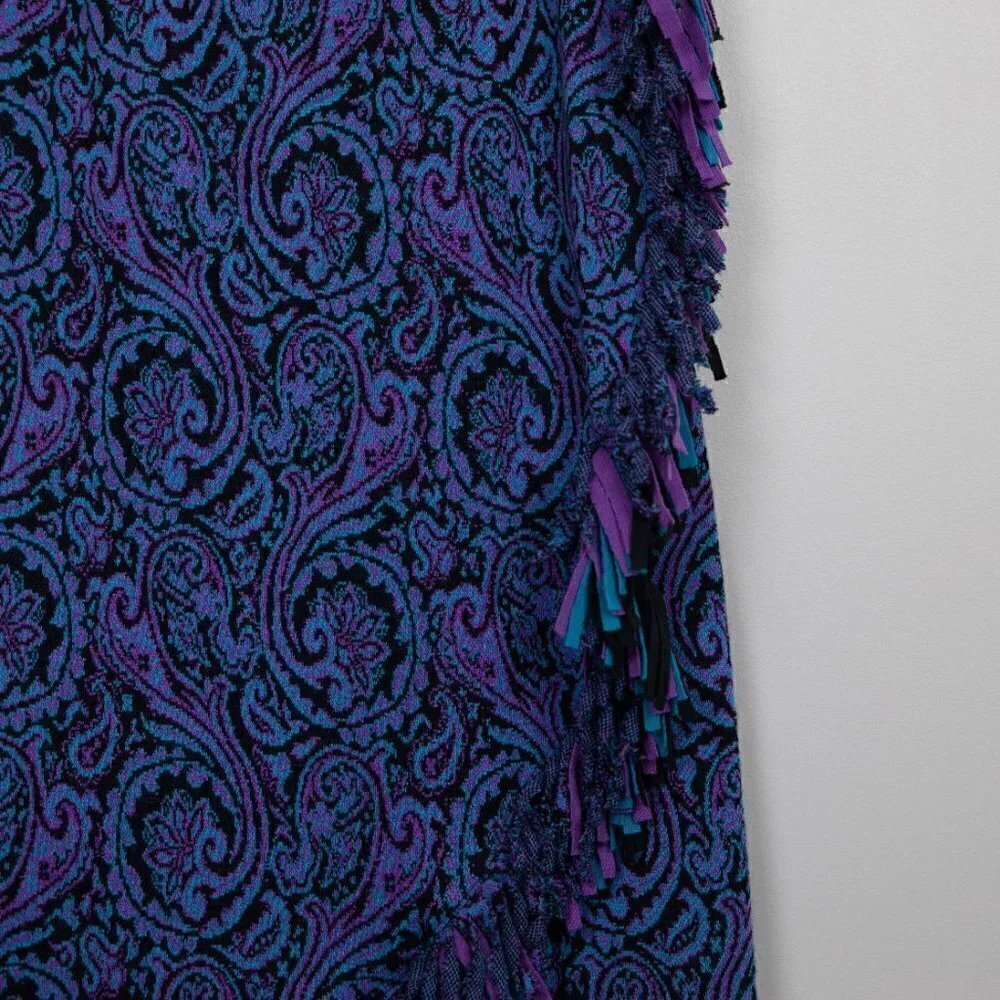 Vintage Expressions knitted fringe faux wrap midi skirt-S